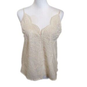 Shein cream embroidered eyelet tank, adjustable straps, semi sheer, L